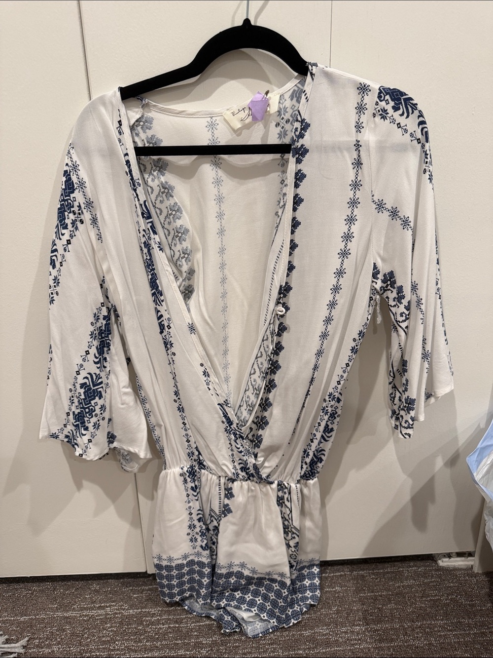 Vintage Havana White Romper with Navy Blue Print